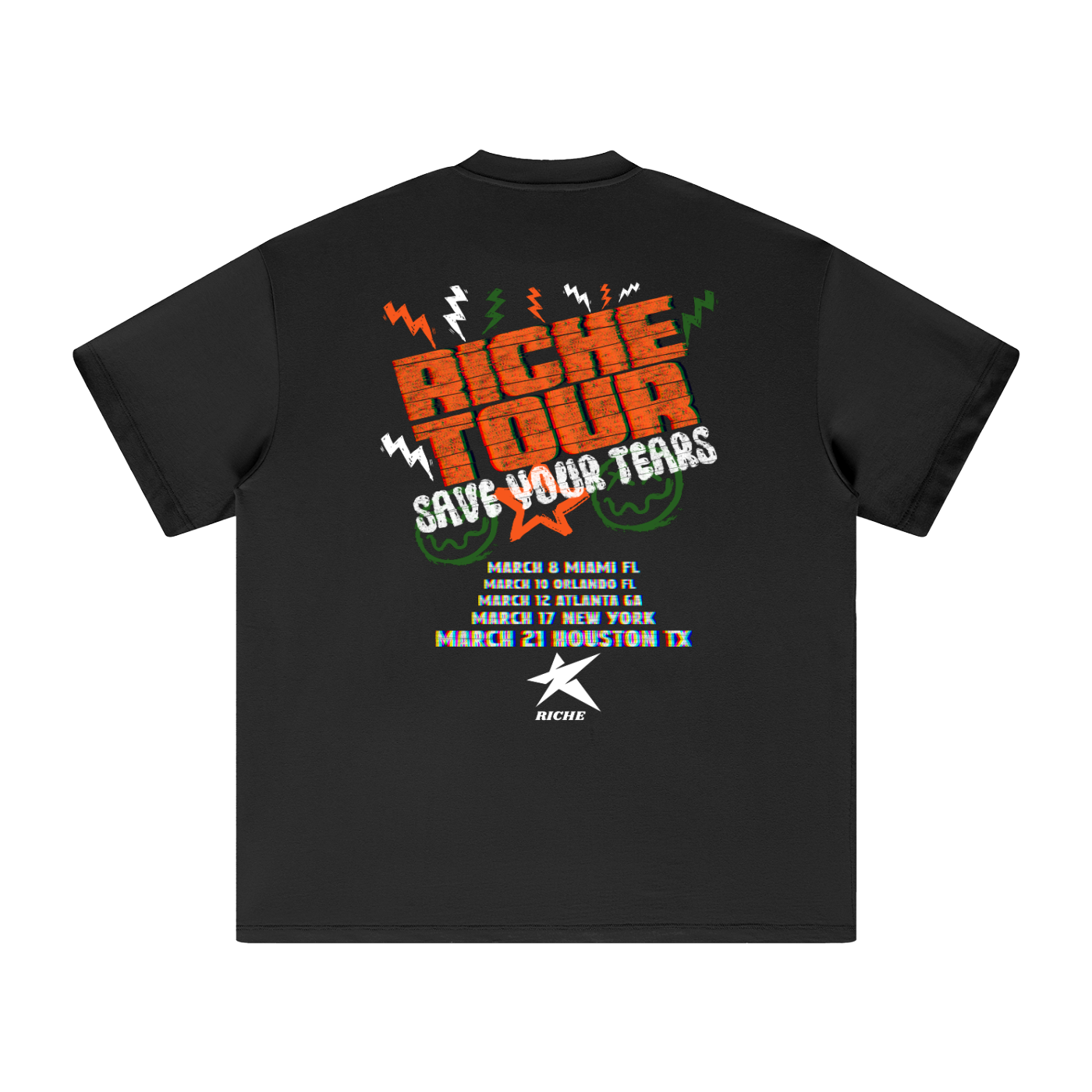 Riche Tour Date Black Cotton T-Shirt